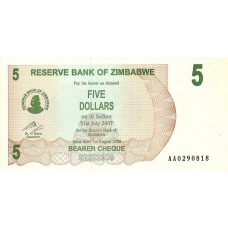 P38 Zimbabwe - 5 Dollars Year 2006/2007 (Bearer Cheque)